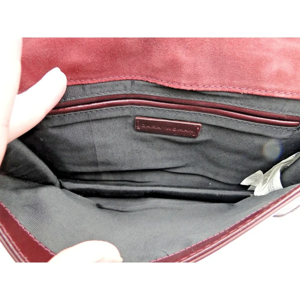 Zara Woman Burgundy Buffalo Leather Shoulder Bag‎ 28cm X 20cm